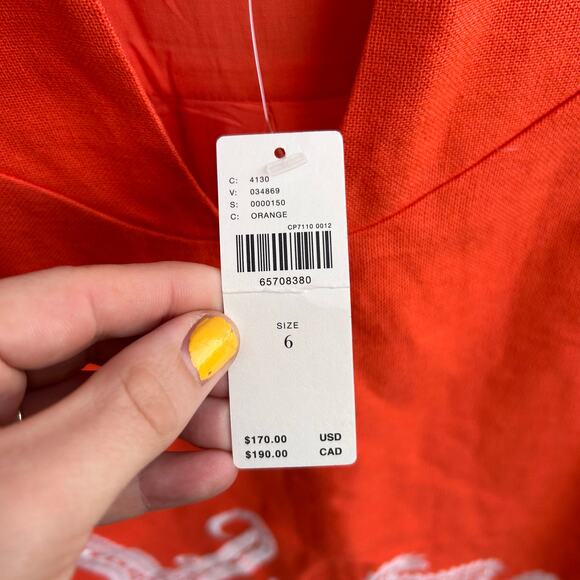 NWT MAEVE ANTHROPOLOGIE Embroidered Tunic Dress Linen Starfish Orange Size 6 - Picture 6 of 8